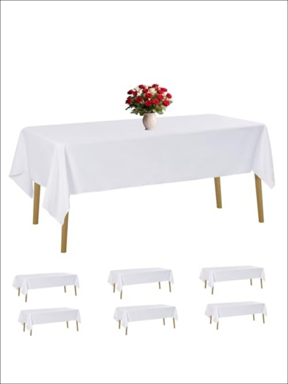 6 Pack 60x102 inch White Polyester Tablecloth Rectangle Table Cover Set